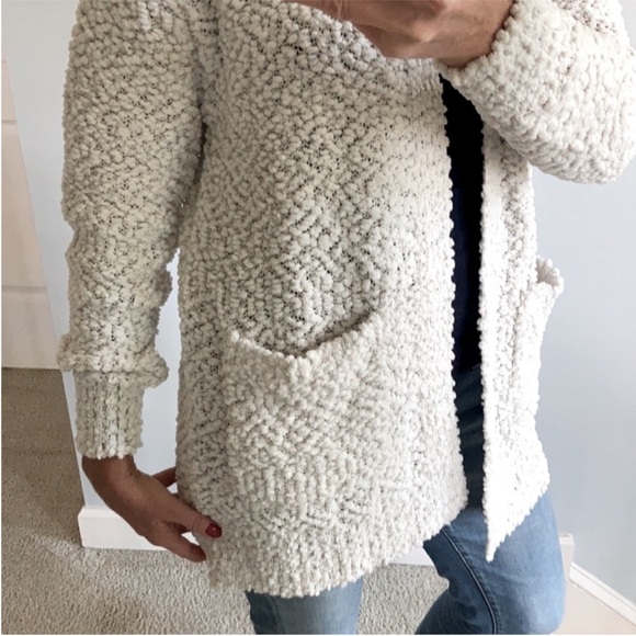 Off White Popcorn Texture Open Cardigan - Picture 6 of 9